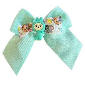 4 / $15 Bundle Labubu Girls Hair Bow Light Aqua Ribbon with cup